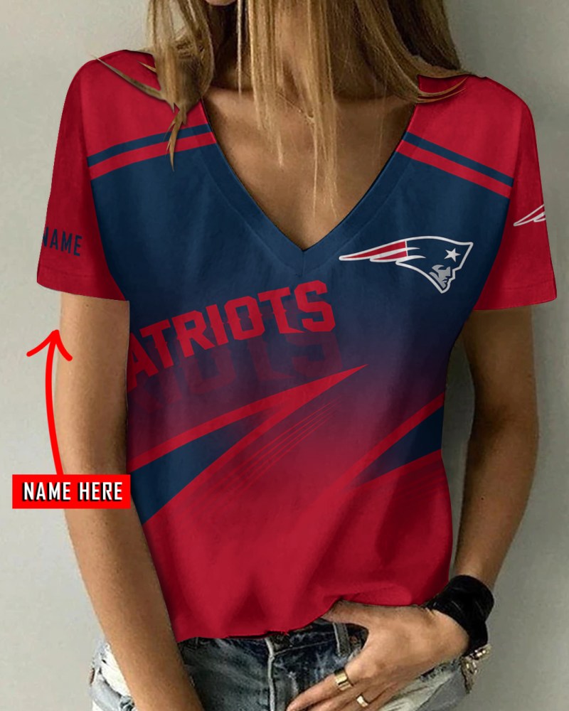 New England Patriots Personalized V-neck Women T-shirt