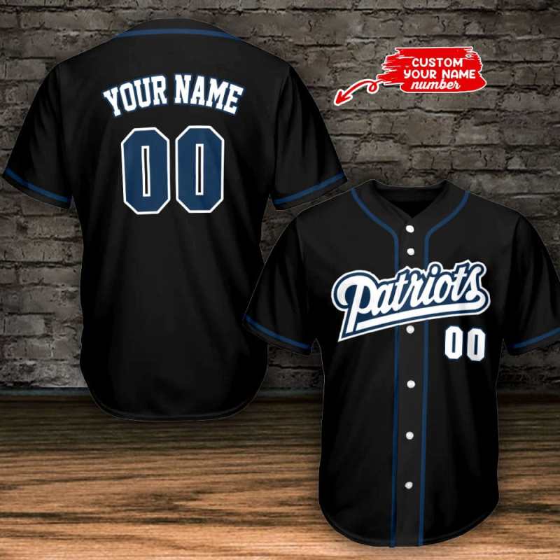 New England Patriots Black Baseball Jersey