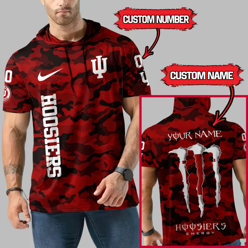 Indiana Hoosiers Camo Short Sleeve Hoodie Back View