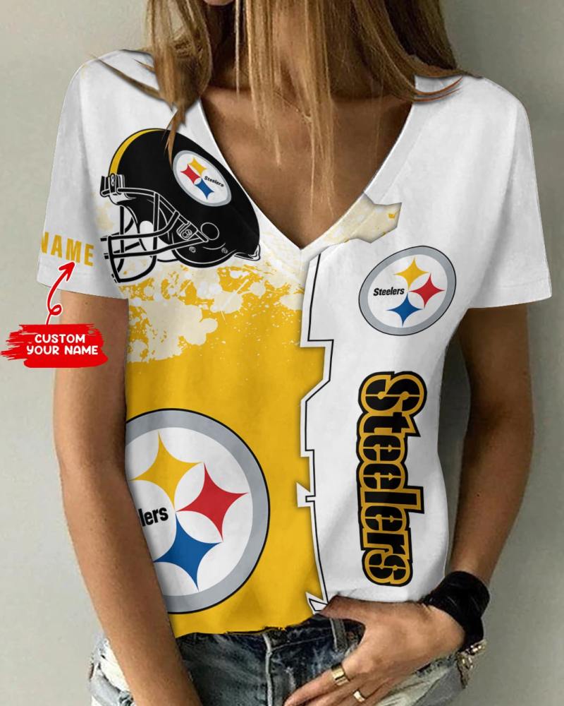 Pittsburgh Steelers Personalized V-neck Women T-shirt