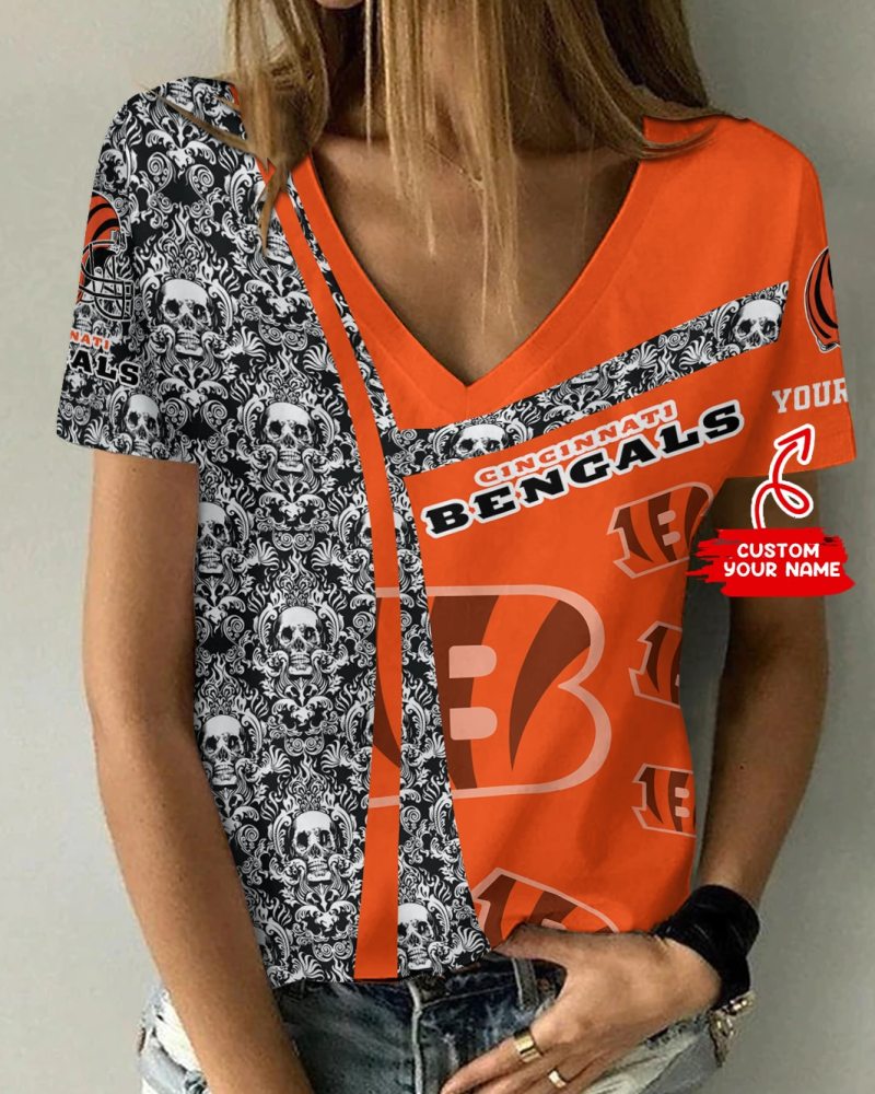 Cincinnati Bengals Personalized V-neck T-shirt Front View
