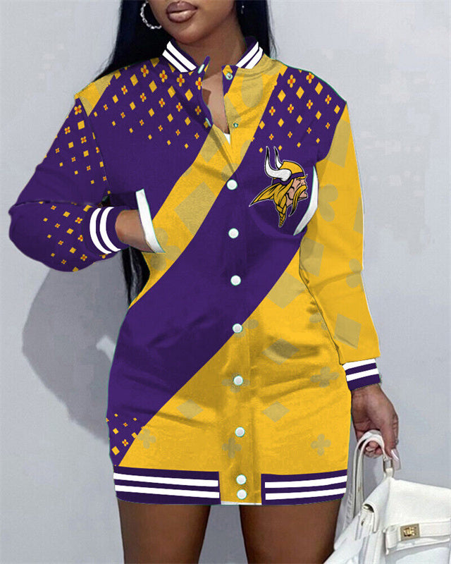 Minnesota Vikings Women Button Down Jacket Dress