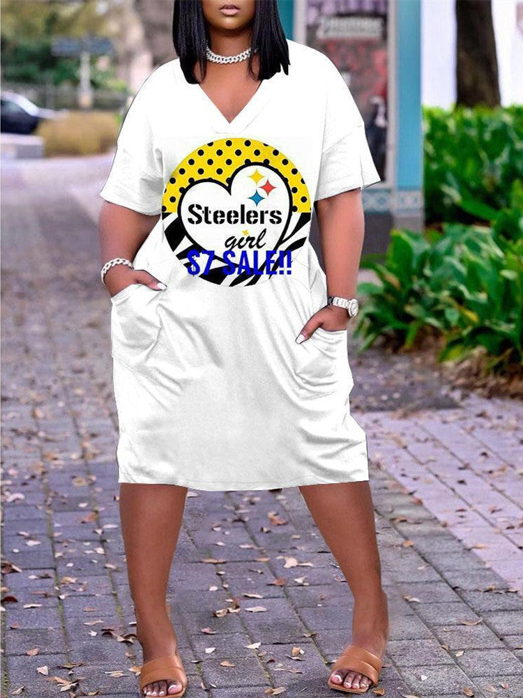 Pittsburgh Steelers V-neck Casual Pocket Dress