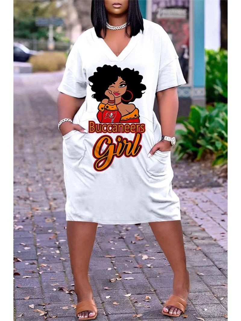Tampa Bay Buccaneers V-neck Casual Pocket Dress