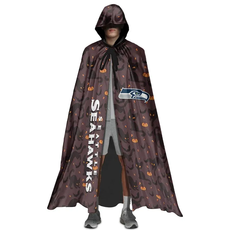 Seattle Seahawks Black Cat Pattern Halloween Cloak