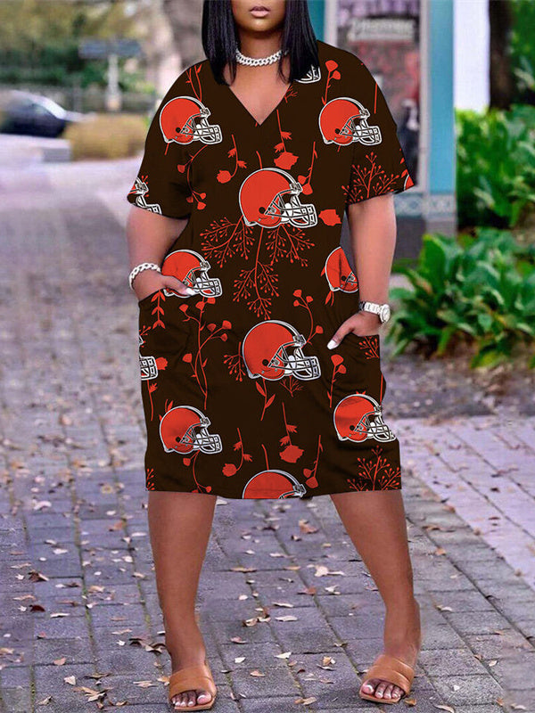 Cleveland Browns V-neck Casual Pocket Dress