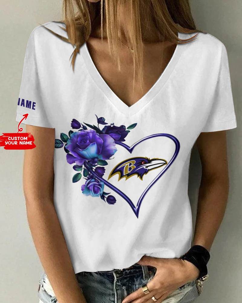 Baltimore Ravens Personalized V-neck Women T-shirt