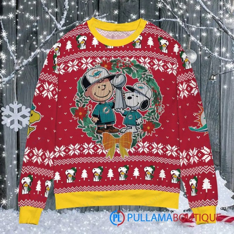 Miami Dolphins Christmas Sweater Front