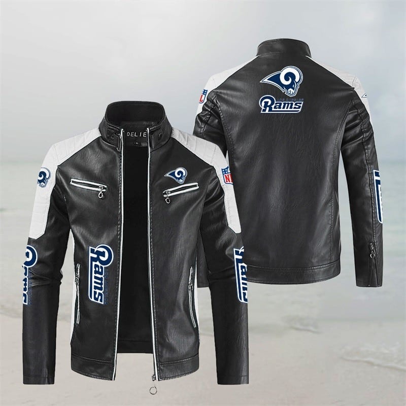 Los Angeles Rams Stand Collar Leather Jacket - Back View