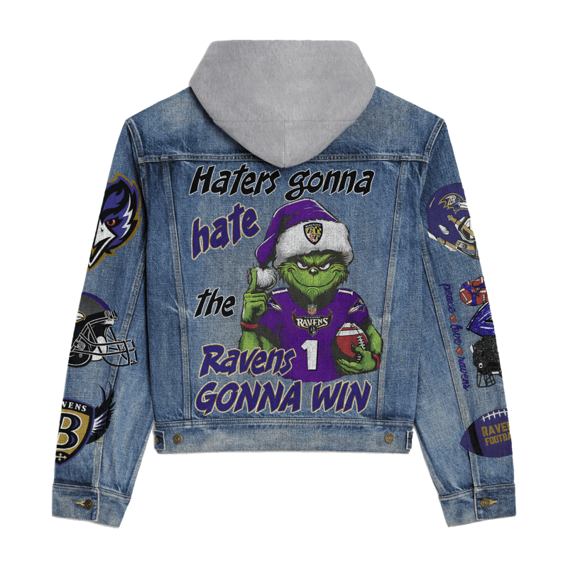 Baltimore Ravens Hooded Denim Jacket Back Design
