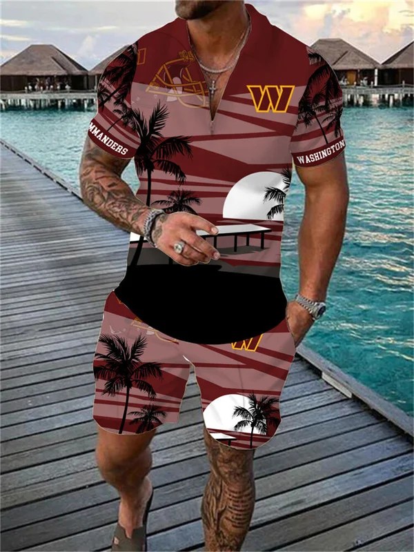 Washington Commanders Zip Polo Shirt and Shorts