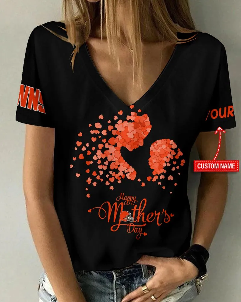 Cleveland Browns Happy Mother's Day Summer Women V Neck T-Shirt
