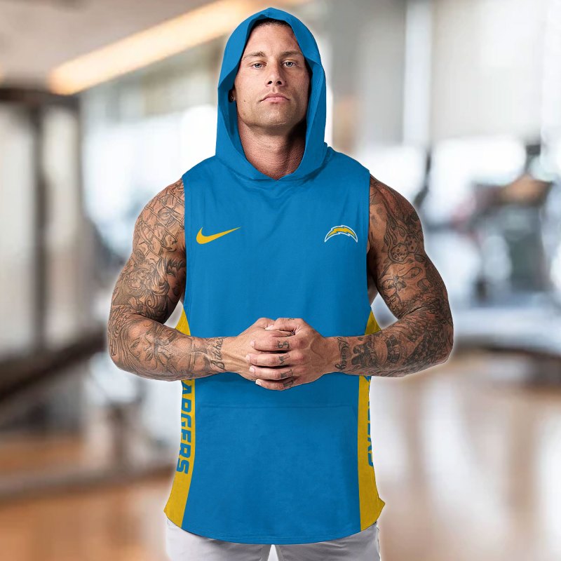 Los Angeles Chargers Workout Hooded Tank Top Team Color Front