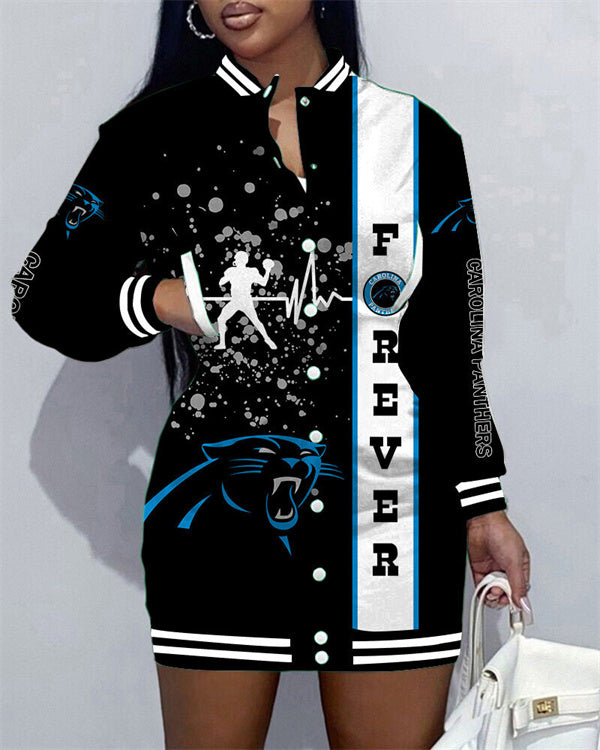 Carolina Panthers Women Button Down Jacket Dress - NFL Fan Apparel
