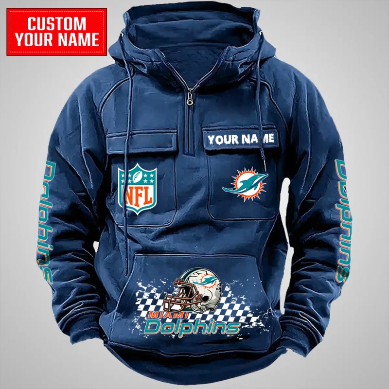 Miami Dolphins Multi-Pockets Zip Hoodie - Navy