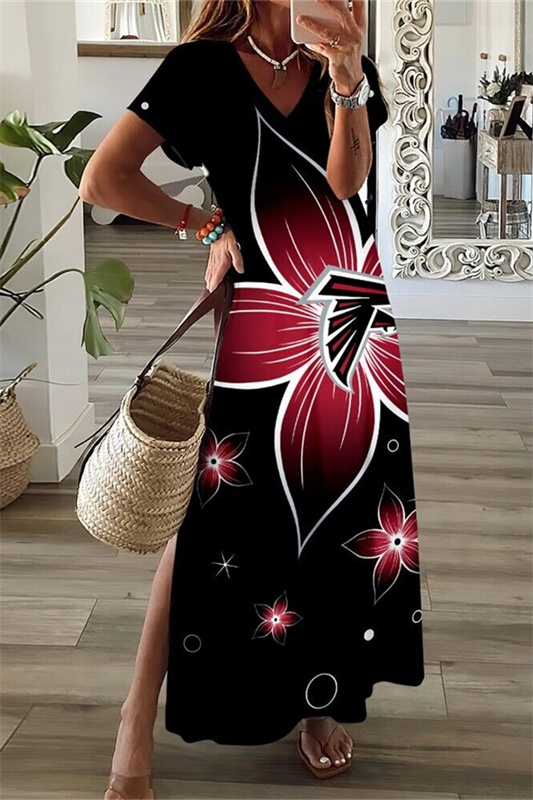 Atlanta Falcons V-Neck Side Slit Long Dress