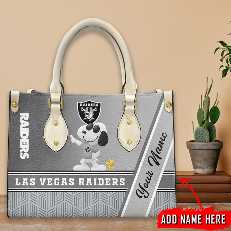 Las Vegas Raiders Personalized Leather Hand Bag - Side View