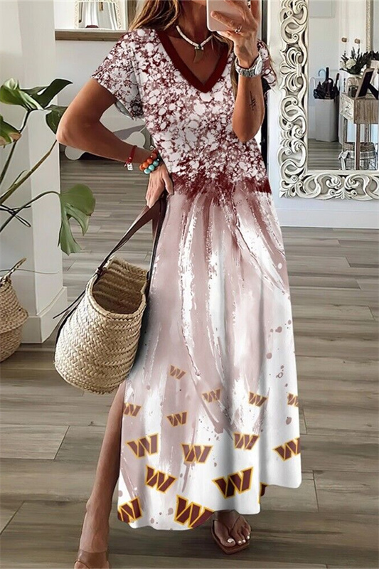 Washington Commanders V-Neck Side Slit Long Dress