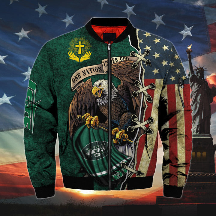Men's One Nation Under God New York Jets Bomber Jacket