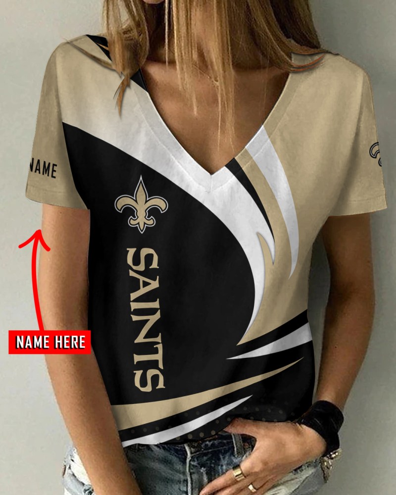 New Orleans Saints Personalized V-neck Women T-shirt