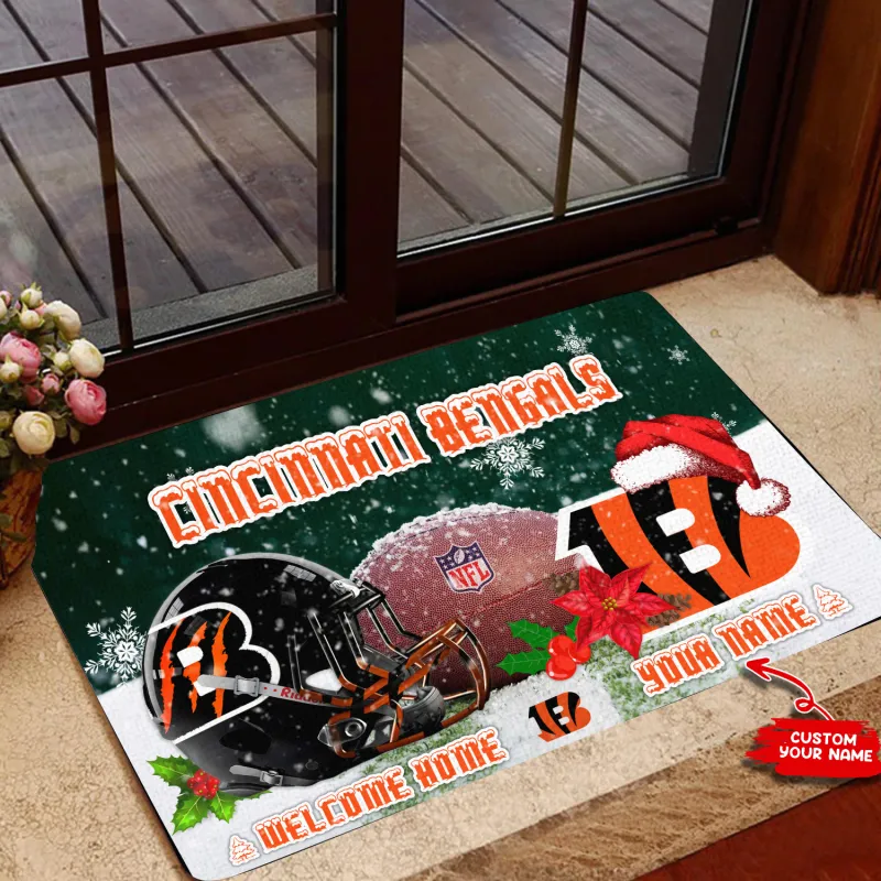 Cincinnati Bengals Christmas Personalized Doormat