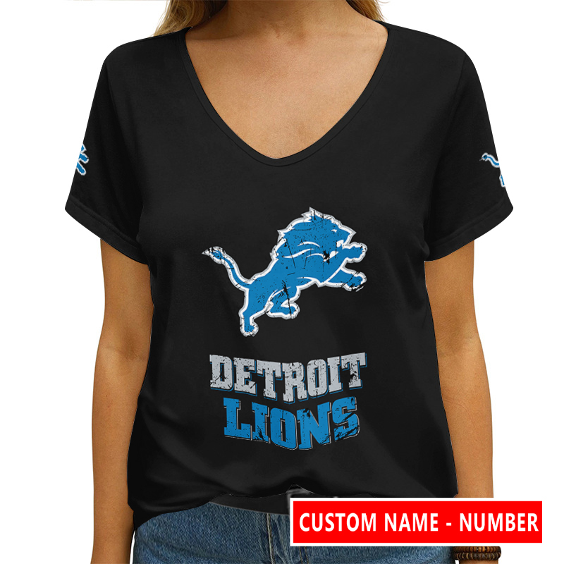 Detroit Lions Personalized V-neck T-shirt Back View