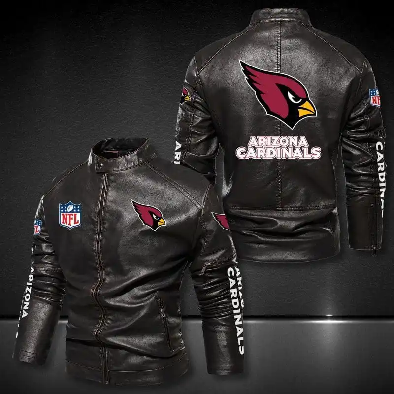 Arizona Cardinals Stand-up Collar Leather Jacket Front