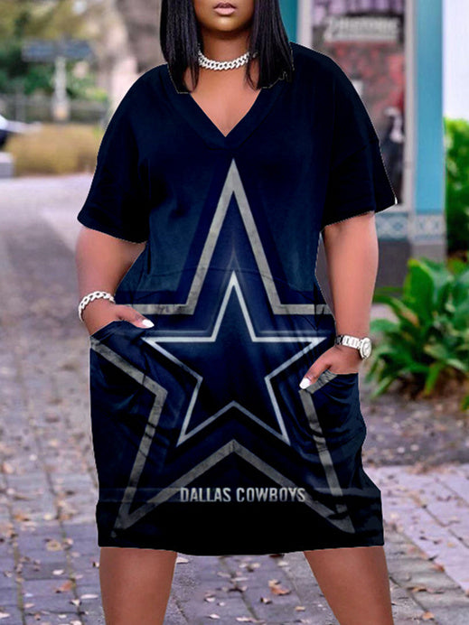 Dallas Cowboys V-neck Casual Pocket Dress
