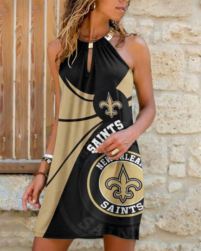 New Orleans Saints Summer Casual Metal Halter Neck Sleeveless Dress