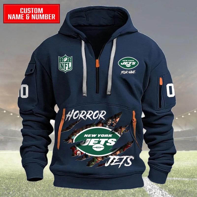 New York Jets Quarter Zip Hoodie Navy