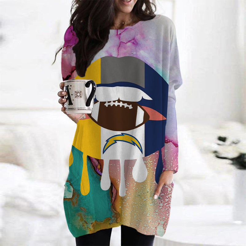 Los Angeles Chargers Casual Long Sleeve Pocket Dress