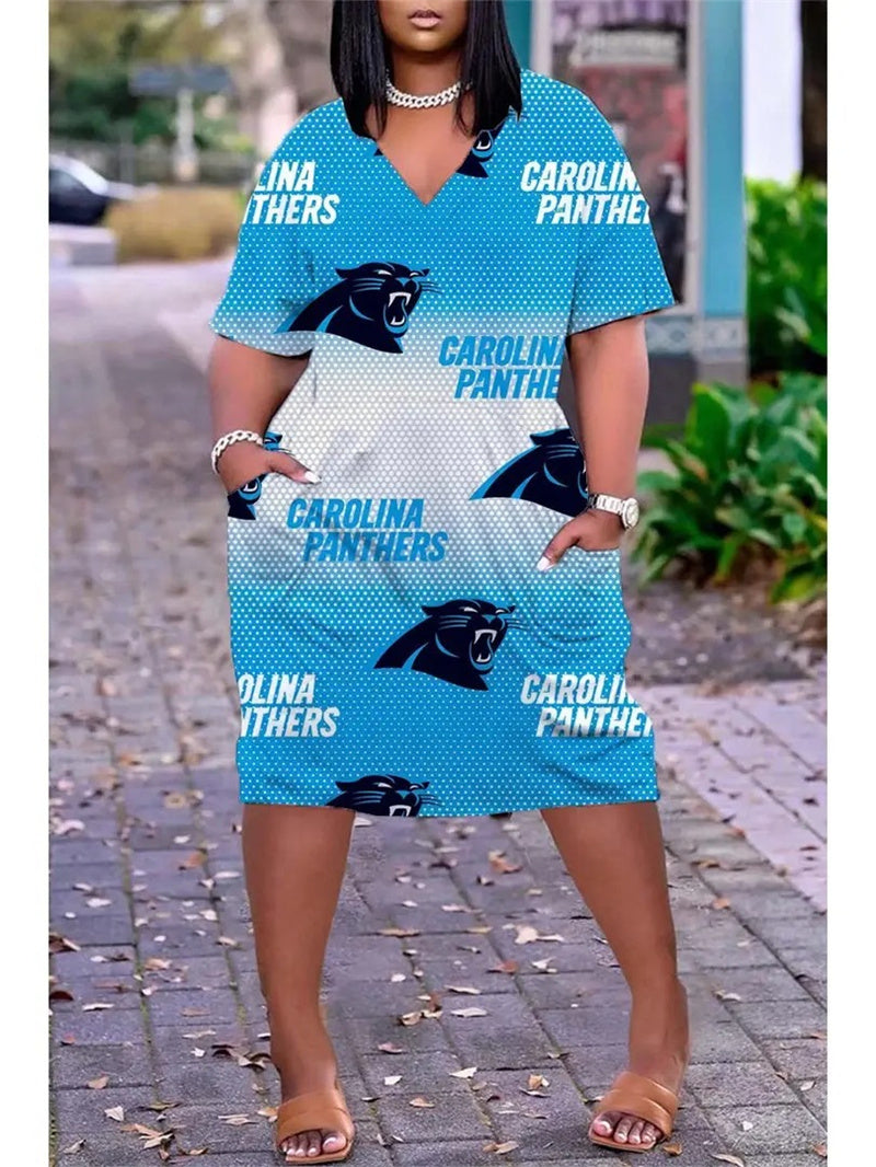 Carolina Panthers V-neck Casual Pocket Dress