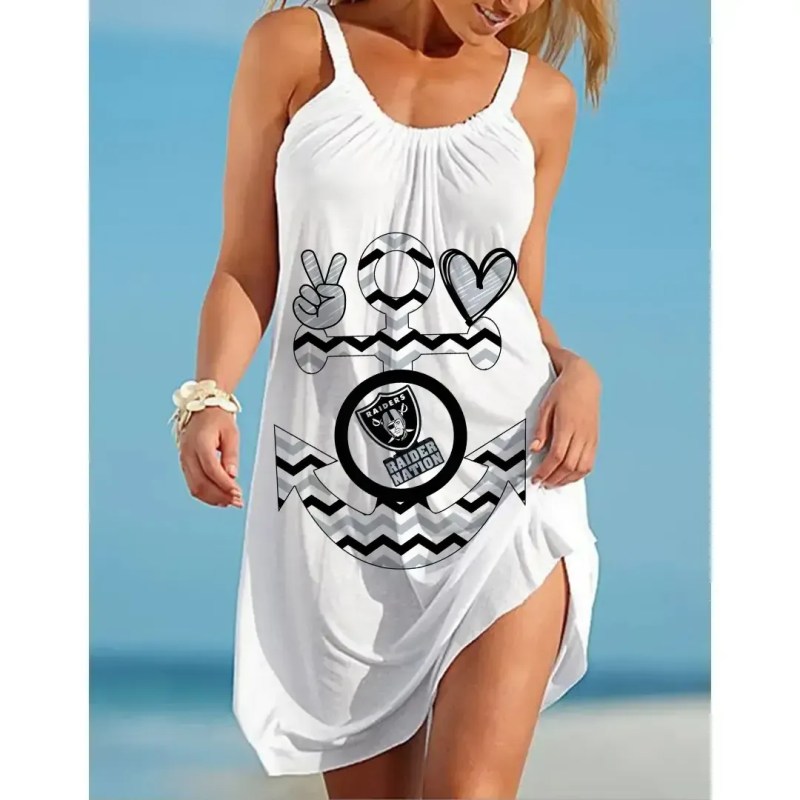 NFL Las Vegas Raiders Print Casual Sleeveless Cover Up Beach Dress