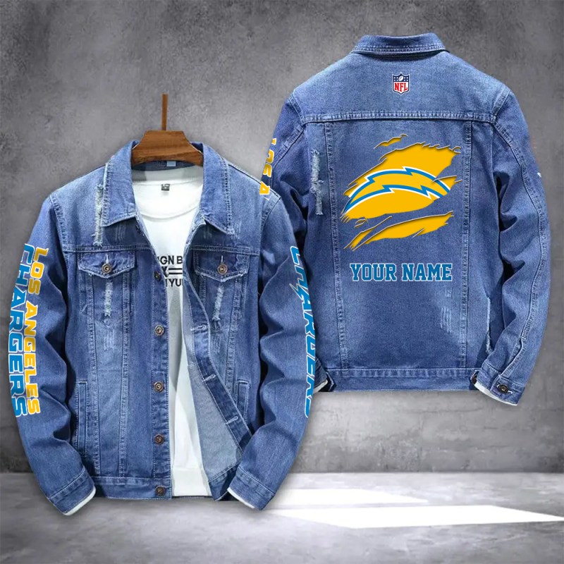 Los Angeles Chargers Personalized Denim Jacket Front View