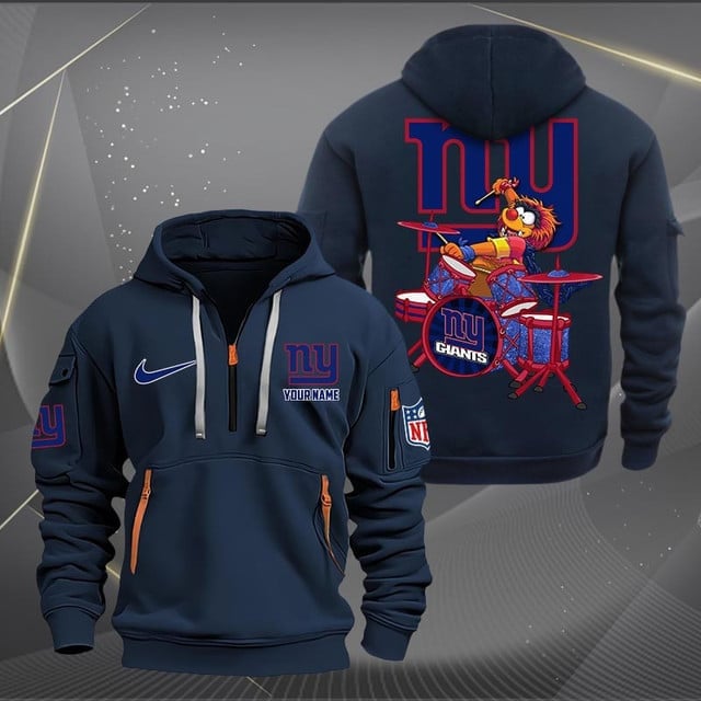 New York Giants Premium Personalized Quarter Zip Hoodie