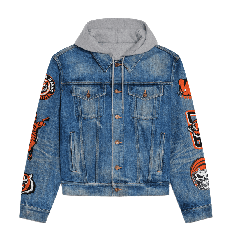 Back Design of Cincinnati Bengals Hooded Denim Jacket