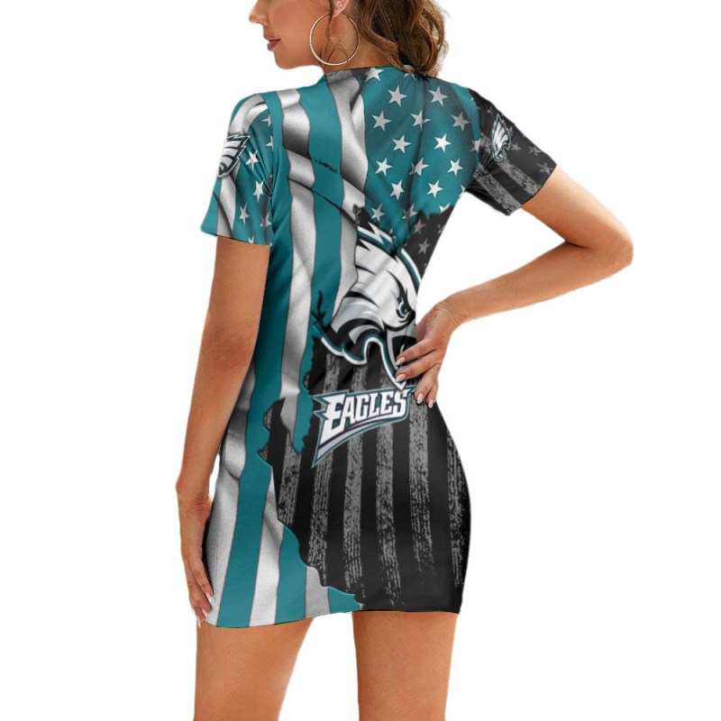 Philadelphia Eagles Casual Short Sleeve Bodycon Mini Dress