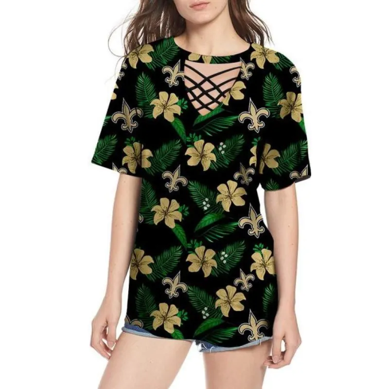 New Orleans Saints Women's Summer String Short Sleeve Shirt