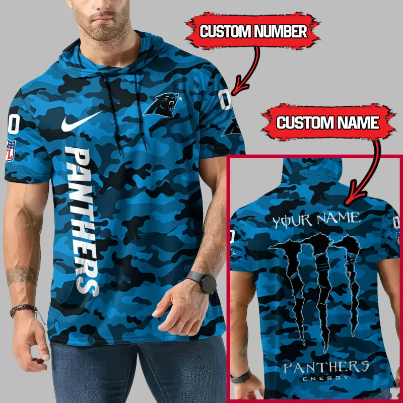 Carolina Panthers Personalized Camo Short Sleeve Hoodie
