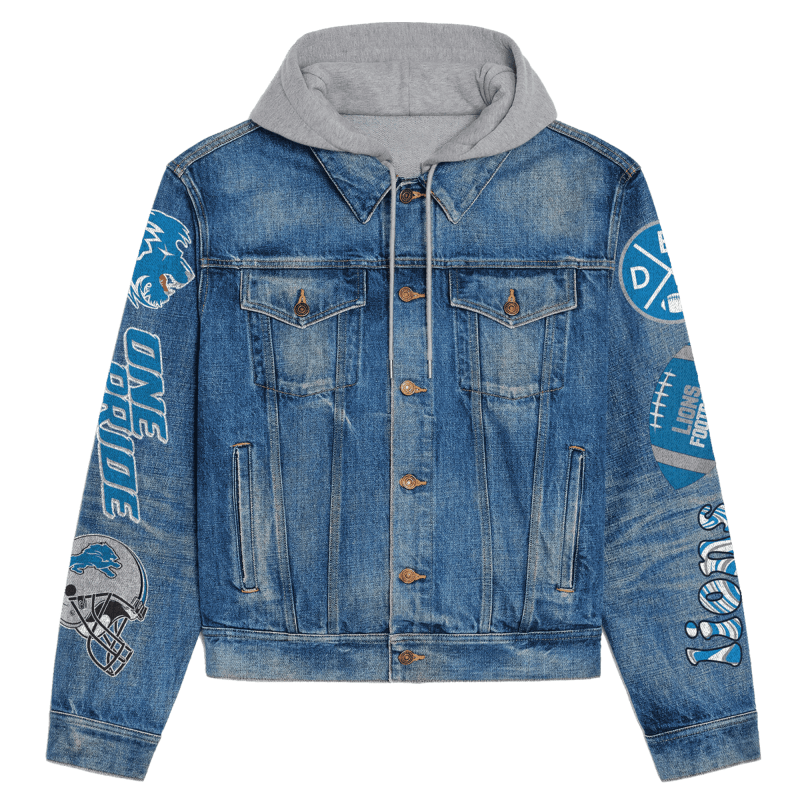 Back of Detroit Lions Hooded Denim Jacket