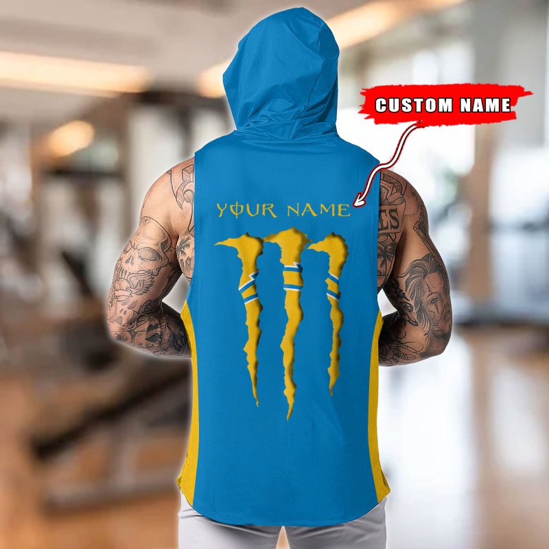 Los Angeles Chargers Workout Hooded Tank Top Team Color Back