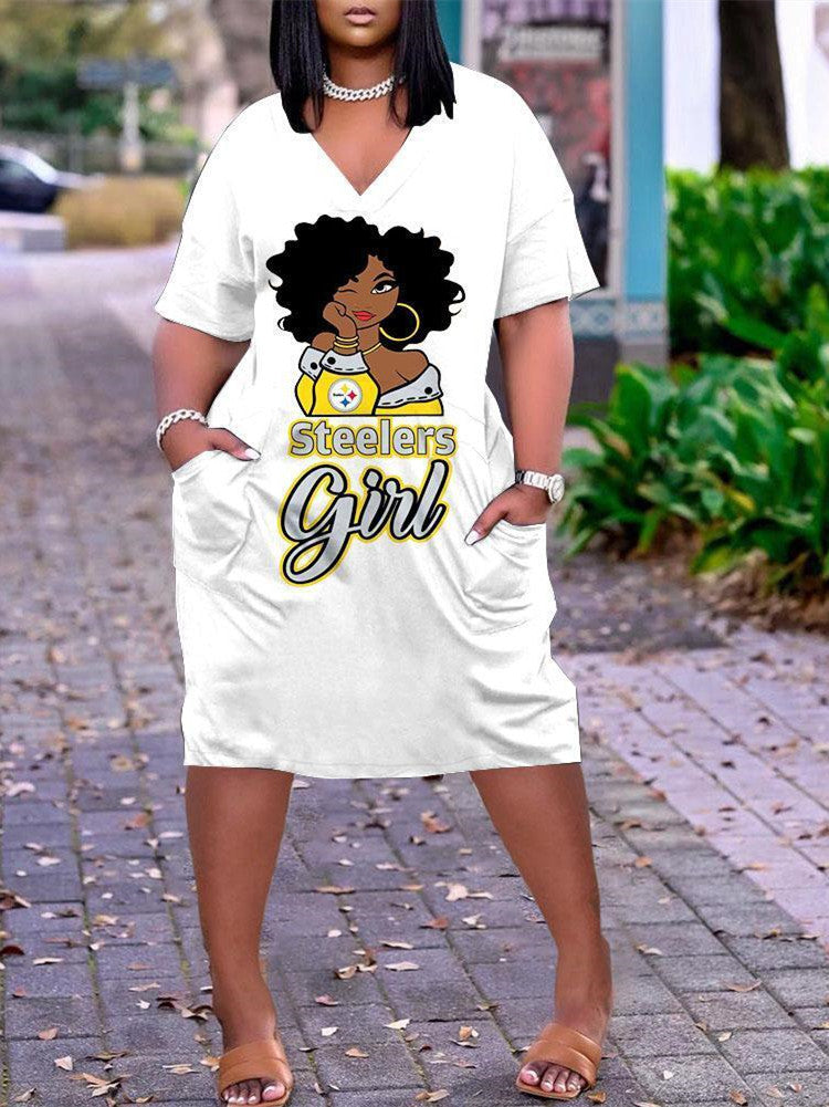 Pittsburgh Steelers V-neck Casual Pocket Dress
