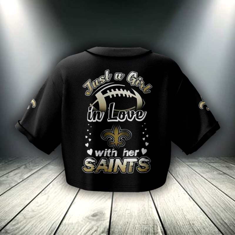New Orleans Saints Crop Top Baseball Jersey - Image 3