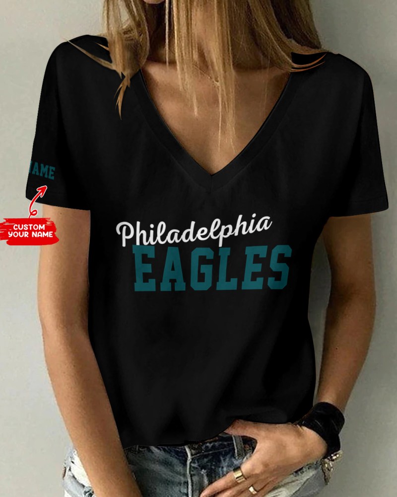 Philadelphia Eagles Personalized V-neck Women T-shirt