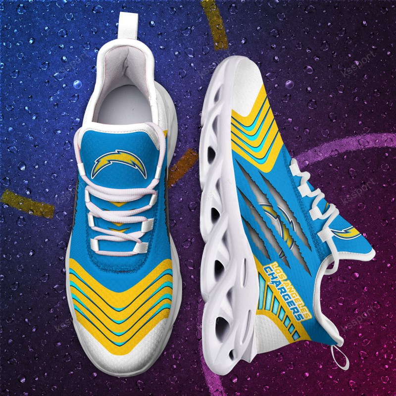 Side view of Los Angeles Chargers Yezy Sneakers