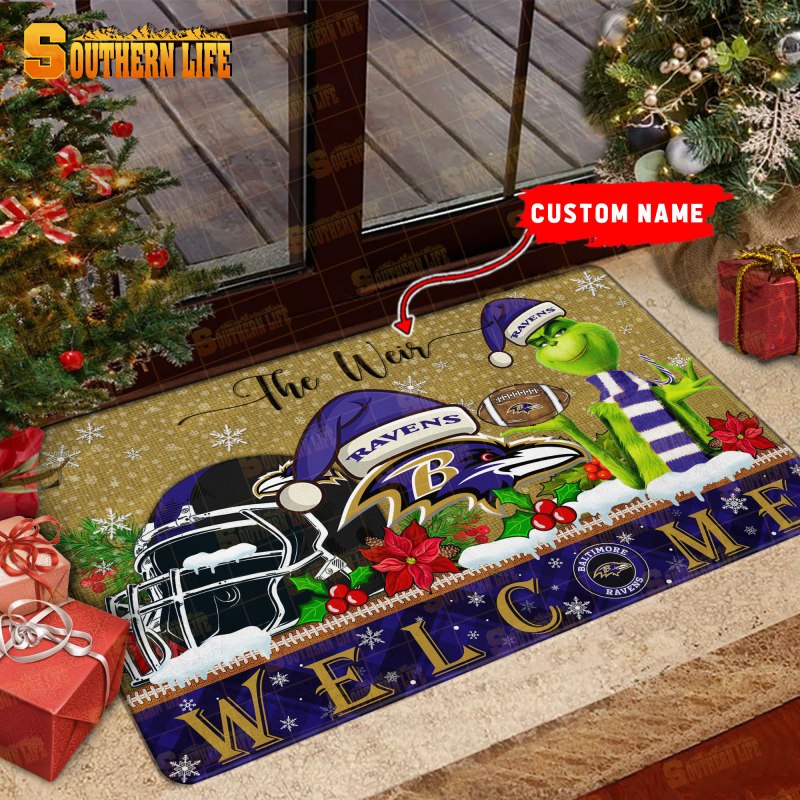 Baltimore Ravens Christmas Personalized Doormat