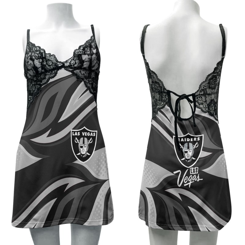 Las Vegas Raiders Lace Back Strap Slip Dress