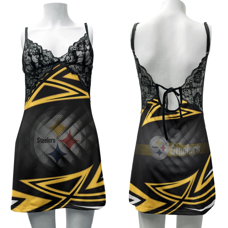 Pittsburgh Steelers Lace Back Strap Slip Dress