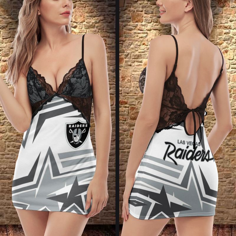 Las Vegas Raiders Lace Back Strap Slip Dress Image 1
