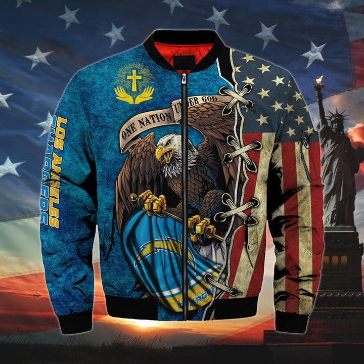Men’s One Nation Under God Los Angeles Chargers Bomber Jacket